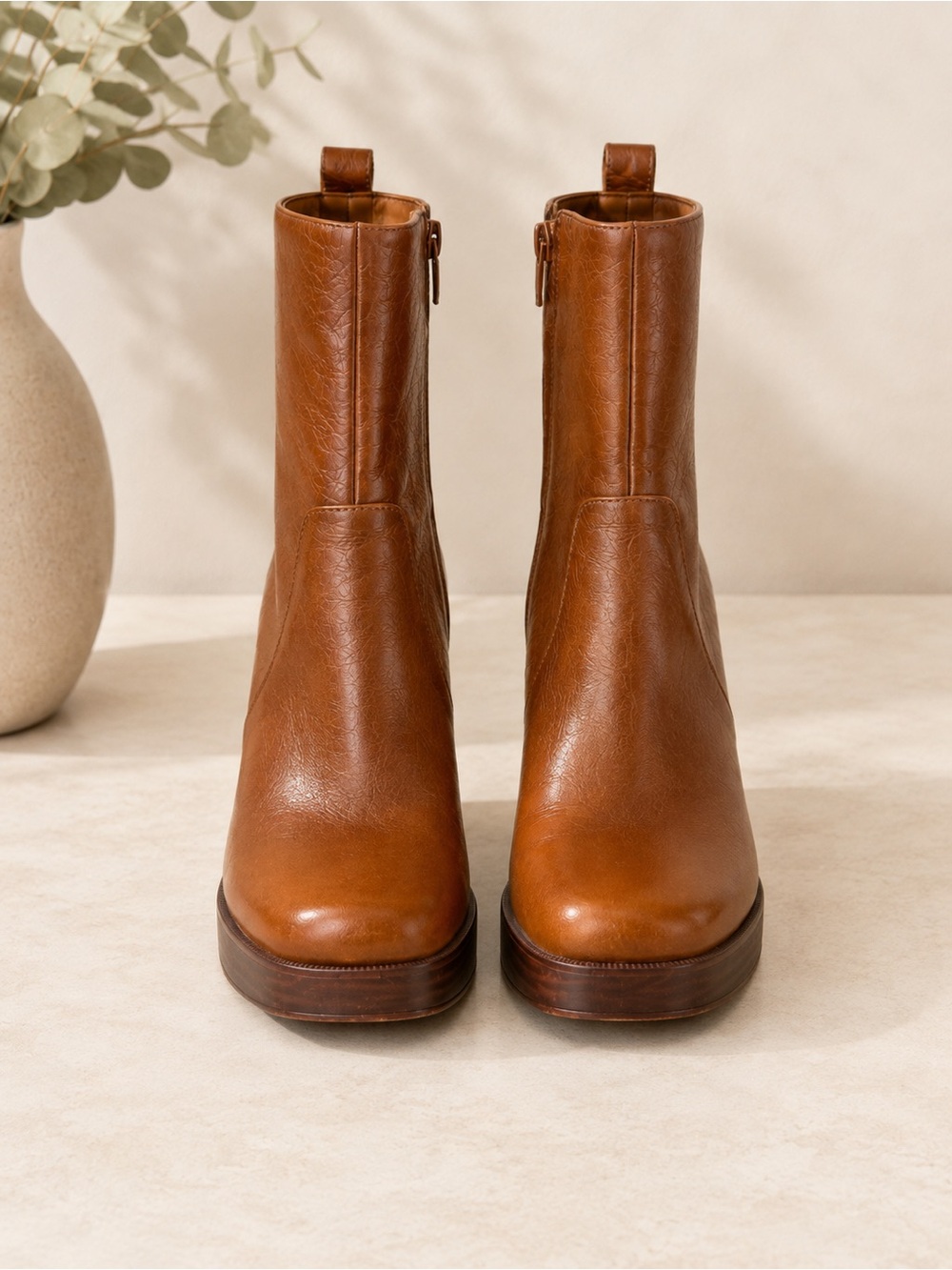 Marc Fisher LTD Cognac Brown Platform Ankle Boots Block Heel